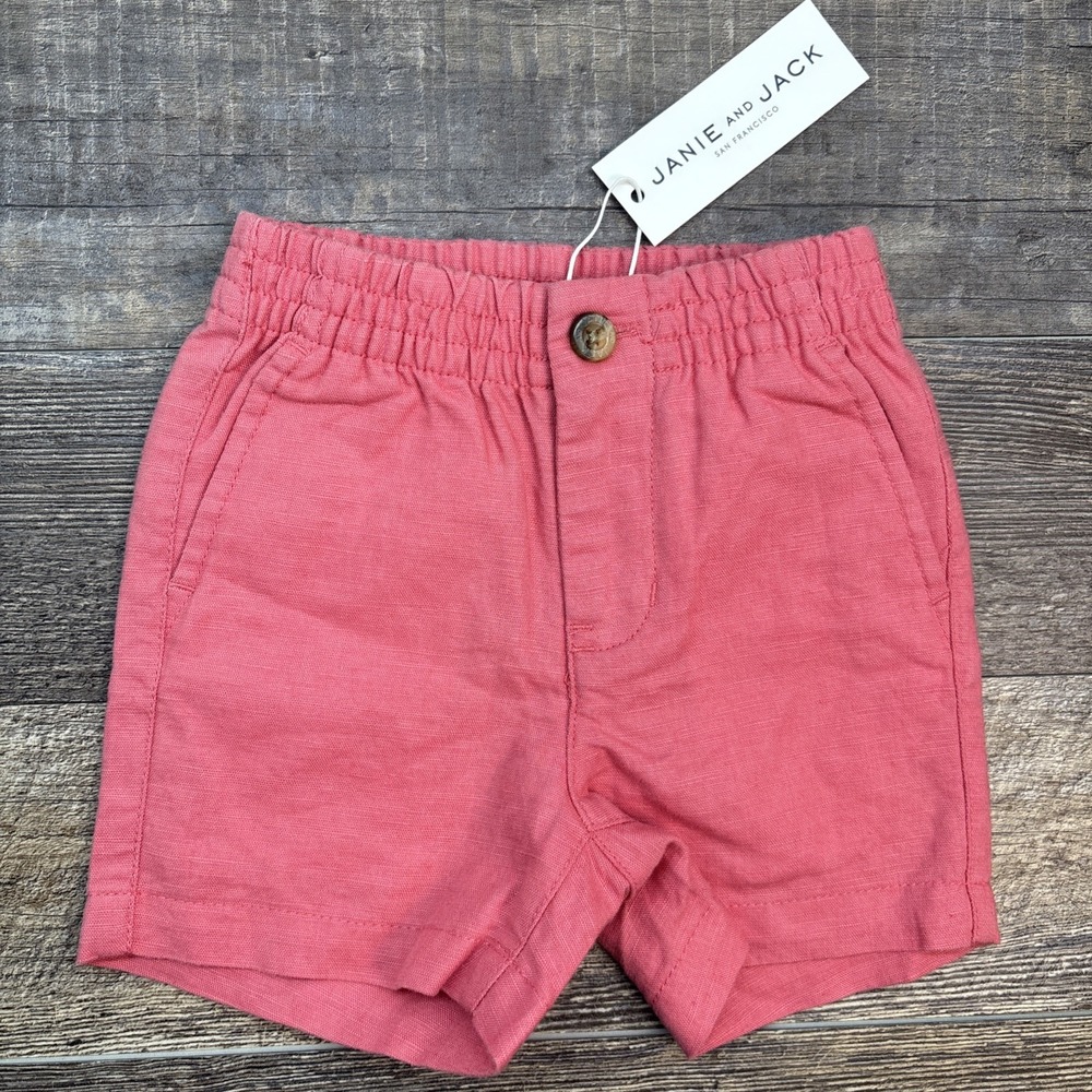 Janie & Jack‎ Shorts 6-12 Months Boys Linen Cotton Pink NEW